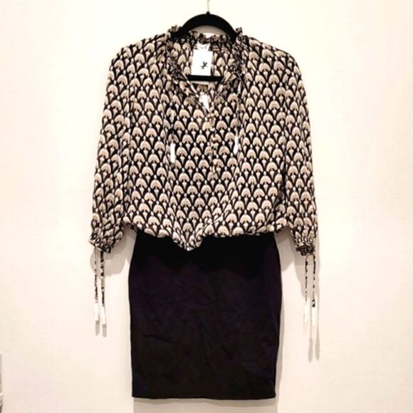 Cache Gold shimmer print dress, size Small NWT - Picture 1 of 16